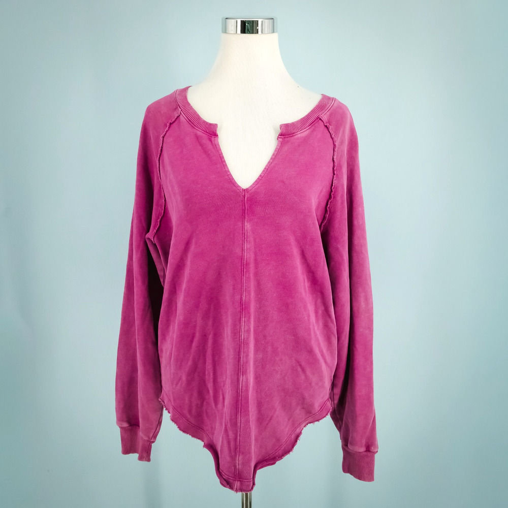 Pilcro Anthropologie Size Small S Pink Notch Neck Long Sleeve Relaxed Sweatshirt